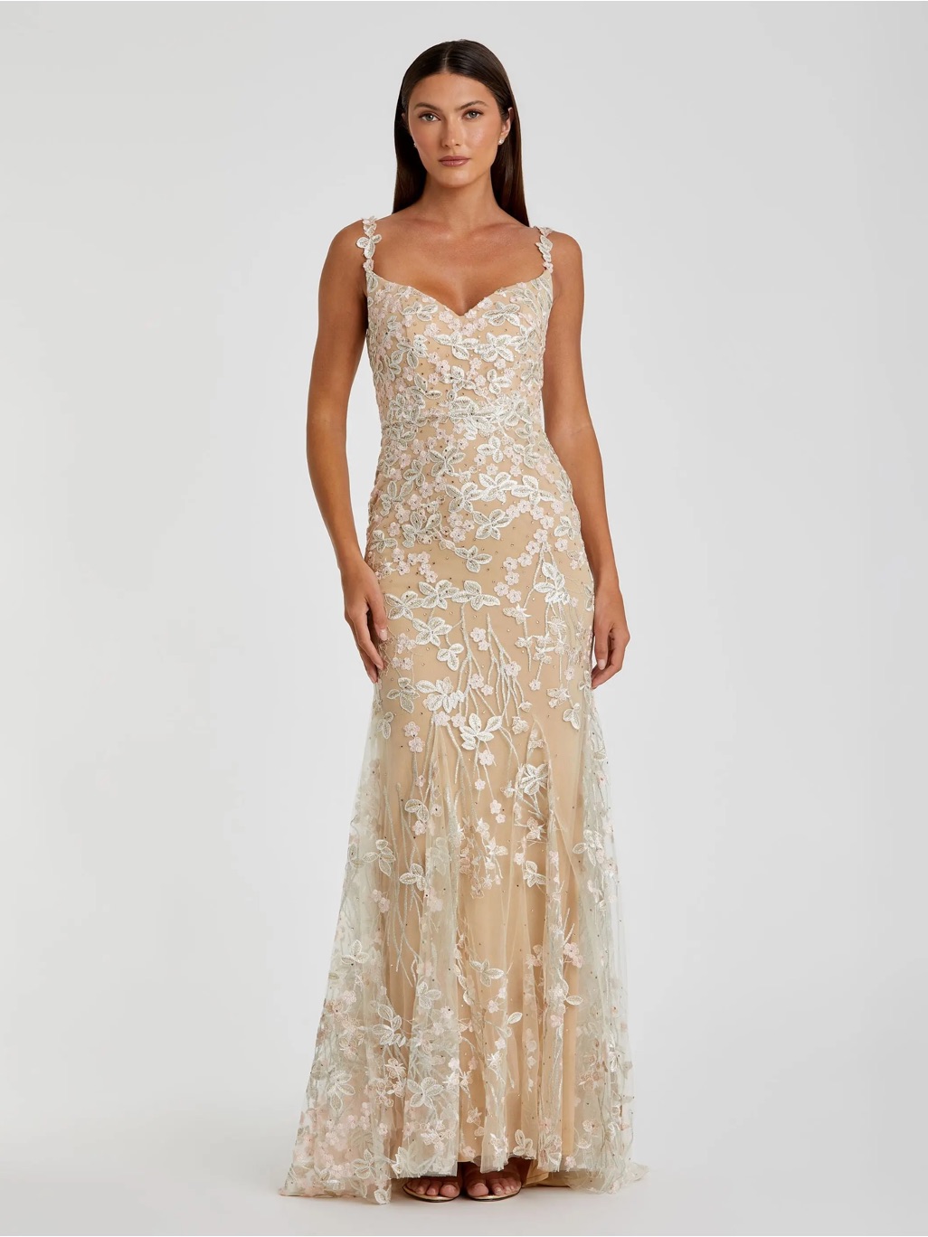 Mac Duggal 67492 Nude Embroidered Lace Evening Gown